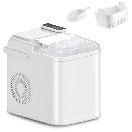 DOGHLY Countertop Ice Maker Machine with Handle, 26.5lbs/24Hrs, 9 Bullet Ice Cubes in 6 Mins, Self-Cleaning Ice Machine with Basket and Scoop
