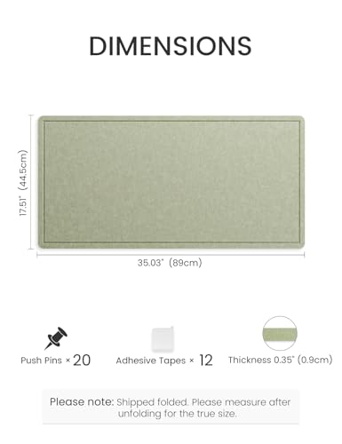 Fluxynara Bulletin Board, 35\" x 17.5\" Cork Board Alternative with 12 Safe Removable Adhesive Tabs, Foldable Felt Pin Board for Home Office, Classroom, Bedroom,Entryway for Walls— Sage - Thumbnail 2