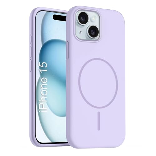 iPhone 15 Silicone Magsafe Case | Shock Proof Design & Camera Protection | Premium Rubberised Apple iPhone 15 Cover (Microfiber Lining) | Magnetic Liquid Silicone - Purple