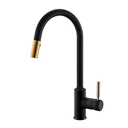 Mitigeur évier cuisine noir et or tap de cuisine douchette pivotant 360°