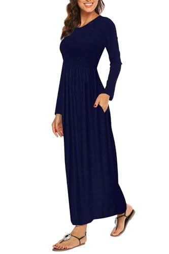 BDTECAOR Lange Maxi Kleid Damen Langarm Lässige Kleider Elegante Festliche...