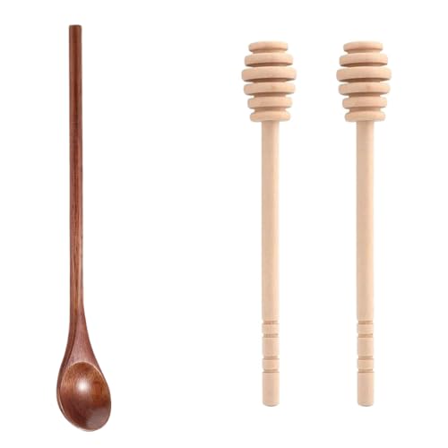 ZORVYN Juego de 4 Cucharas de Madera para Miel y Varillas Agitadoras para Miel, Jarabe, Mermelada y Té
