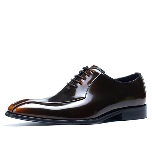 Générique Homme Classiques Lacer Chaussures Oxford Bout Pointu Cuir Verni Chaussures Habillées Talon Bas pour Business, Mariage Et Cérémonie,d'or,45 EU