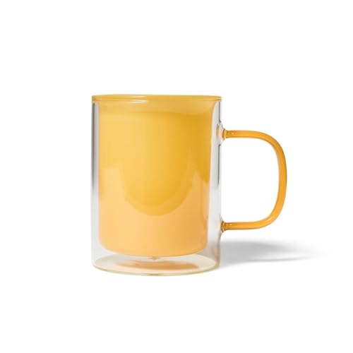 Sur La Table Colored Double-Wall Mug, Light Yellow, Insulated Borosilicate Thermal Mug That Keeps Drinks Hot and Hands Cool
