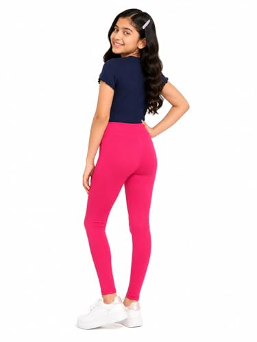 Image of BODYCARE Girls Cotton Stretch Leggings, Elastic Waist Ankle Length Leggings for Kids, Soft