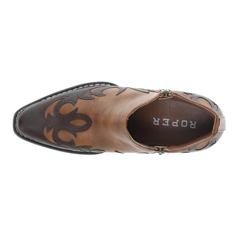 ROPER Womens Lorene Tooled Inlay Snip Toe Casual Boots Ankle Low Heel 1-2" - Brown - Size 9 M4