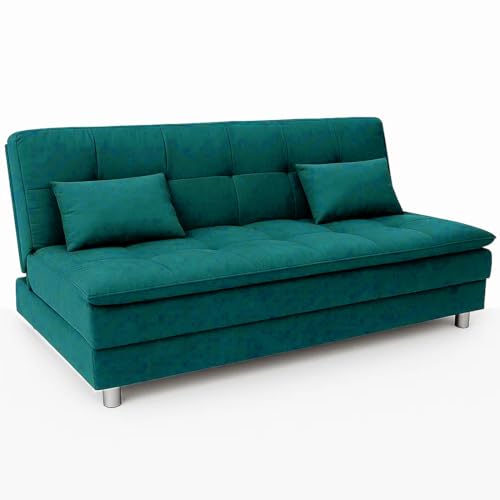 Image of FURNY Gaiety 3 Seater Fabric Sleeper Supersoft Sofa Cum Bed (Aqua Blue)