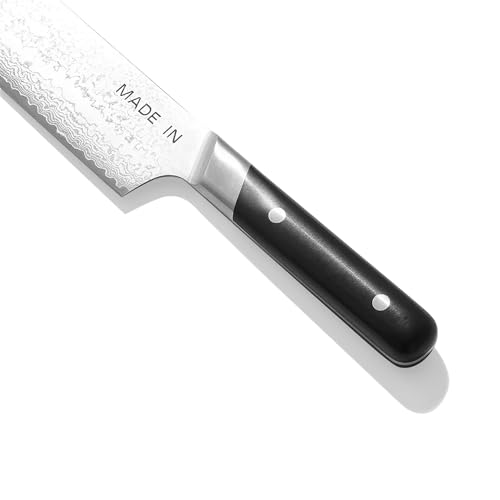Image of Made In Cookware - 6 inch Japanese Damascus Steel Nakiri Knife - 66 Layers of Damascus Steel with a VG-10 Core - Crafted in Japan - Full Tang With Black POM Handle