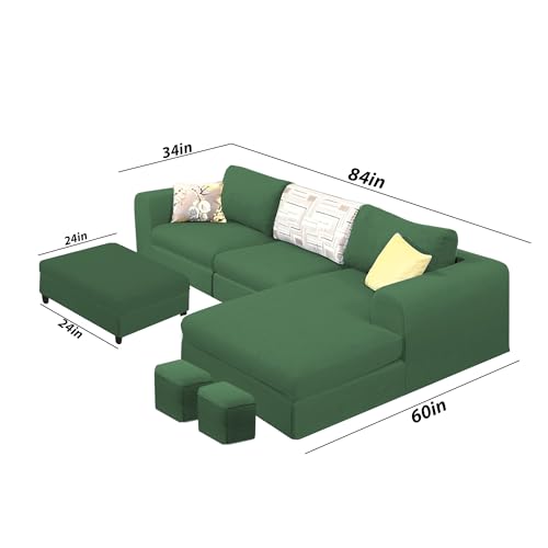 Image of Koza RHS 4 Seater L Shape Sofa Set with Center Table for Living Room (Green Fabric) Premium Fabric Sofa