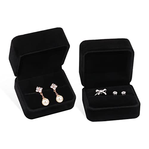 Isuperb Set Of 2 Unit Classic Velvet Couple Double Ring Box Earring Jewelry Case Gift Boxes 2.7X2.7X1.6Inch #TOP4