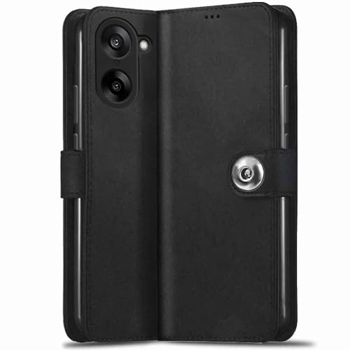 Image of TheGiftKart Genuine Leather Finish Flip Back Cover Case for OnePlus Nord CE 5 5G | Inbuilt Pockets & Stand | Wallet Style | Designer Button | Flip Back Cover for OnePlus Nord CE5 (Faux Leather, Black)