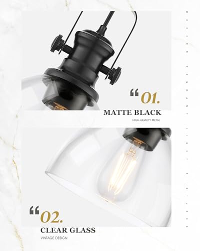 Image of 2-Pack 7.5 inch Black Pendant Lights Kitchen Island, Clear Glass Shade