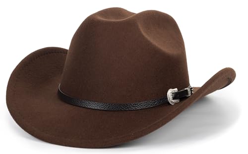 Western Cowboy Hat for Men Women Classic Roll Up Fedora Hat with Buckle Belt(Size:S-M) Brown