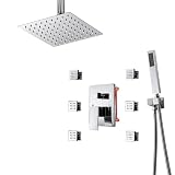 Regendusche Badezimmer Wasserhahn, 25,4 cm Überkopf-Deckenhalterung mit Handbrause und 6 rotierenden Massagedüsen, komplettes Schlauchset für entspannendes Regenerlebnis