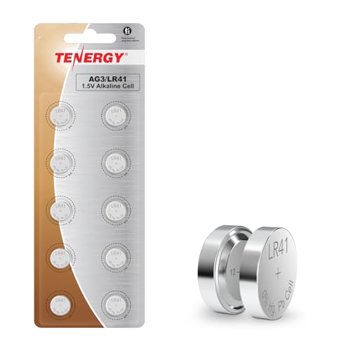 Tenergy 1.5 Volt Battery Button Cell LR41, ag3 Batteries Equivalent, Ideal for thermometers, Watches, Laser Pointers, Small Toys, Portable Electronics, 10 Count