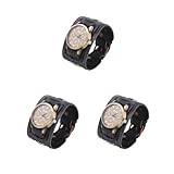 Mealoodiousmusea Set di 3 orologi da polso da uomo, decorazione alla moda, cinturino in pelle, orologio al quarzo, regalo, orologio da polso, accessori per lavoro sociale, colore nero