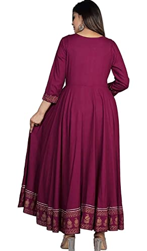 Image of Women's Rayon Golden Flroal Printed Anarkali Kurti