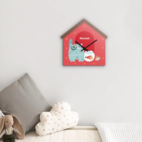 Image of Zooboo Personalized Analog Wall Clock, Custom Name Acrylic Silent Quartz Movement Wall Clock with Sleek Modern Design, Ideal for Birthdays or Return Gifts (Design - Kitty Cat), 30x30 cm, Multicolor