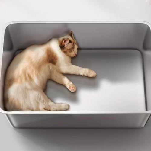 Image of Stainless Steel Feline Pan Easy to Hygienic Feline Feline Pan Rustproof for Pet Owners, Kittens, Home, Living Room 45x35x10cm Thickened