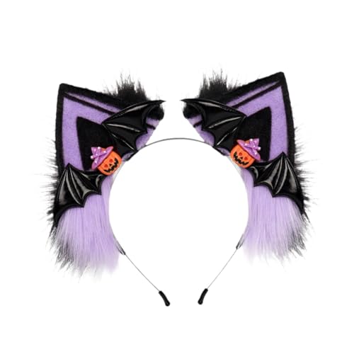 TISHITA 猫耳ヘッドバンド コスプレギフト 仮装ステージパフォーマンス用ヘアフープ, パープルブラック
