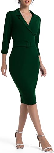 Image of SxClub Business Dresses for Women Elegant Long Sleeve Bodycon Pencil Knee Length Formal Dress for Evening Cocktail