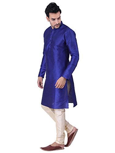 Image of HUZUR Men's Silk Solid Straight Long Kurta Pyjama Set| Ethnic Wear