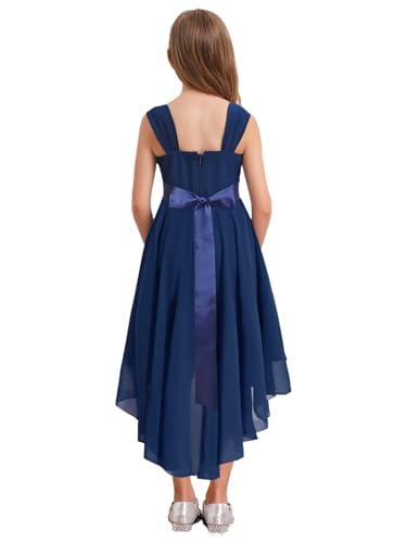 Flower Girl High-Low Bridesmaid Dress Beaded Neck Ruched Chiffon Party Wedding Pageant Ball Gown2