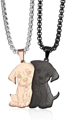 Colentine Dog Couples Necklace Cute Dog Sitting Puzzle Matching Necklaces Gift for Men Women (Rose Gold)