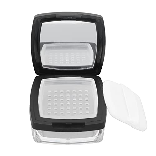 Empty Refillable Powder Case Powder Puff Mirror Spoon Separately Storage Box for Makeup Loose Powder Black