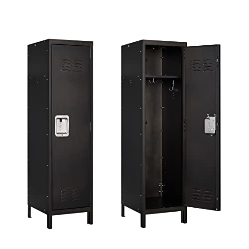 Yizosh Metal Locker with 1 Lockable Door, Industrial Black Steel Storage Locker, 55.1