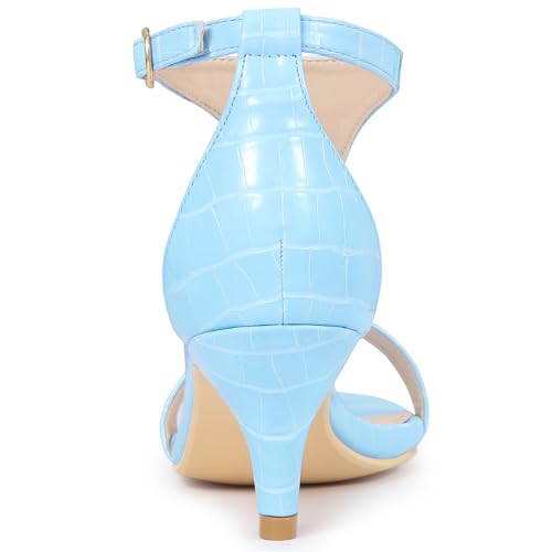 Allegra K Allegra K Women's T Strap Embossed Kitten Sky Blue Heel Sandals 10 M US