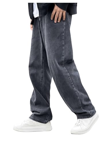 WDIRARA Men's Plain High Waist Wide Leg Jeans Loose Long Denim Pants with Pocket Streetwear