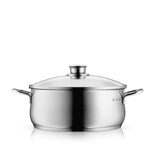 WMF Diadem Plus Kochtopf Ø 24 cm groß, Bratentopf mit Glasdeckel, Kochtopf Induktion, spülmaschinengeeignet, 4,5l, für alle gängigen Herdarten geeignet, Cromargan Edelstahl poliert, unbeschichtet