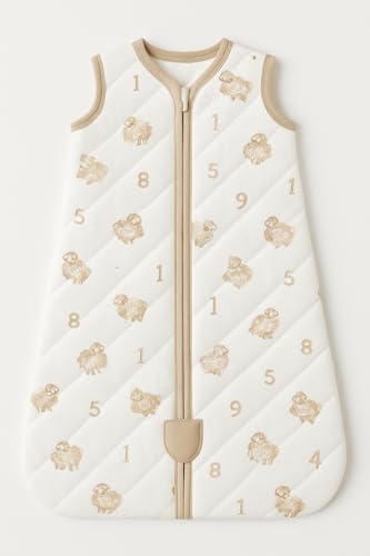 Image of TuddyBuddy Baby Cotton Wearable Quilted Sleeping Bag Blanket 1.5 Tog with 1 Way Zipper Closure | Ideal for Babies & Kids Hypoallergenic Fabrics | (Beige Sheep, 18-24 Months)