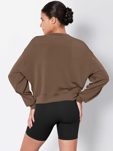 Image of ODODOS Modal Soft Long Sleeve Cropped Sweatshirts for Women Oversized Crew Neck Pullover Crop Top