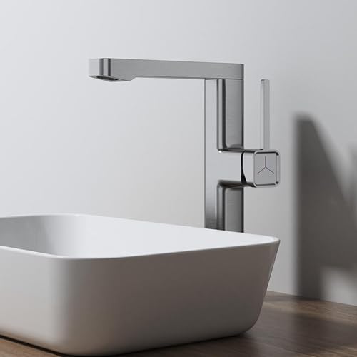 Robinets de lavabo pour salle de bain laiton chaud froid mitigeur gris 1 trou rotatif