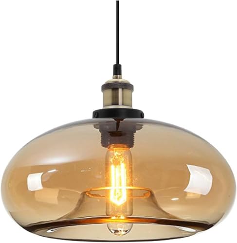 ZTTECH Suspension en Ambre 28 cm Style Industriel et Vintage Idéale pour Îlot de Cuisine Chambre ou Salle à Manger Hauteur Réglable Compatible Ampoule E27...