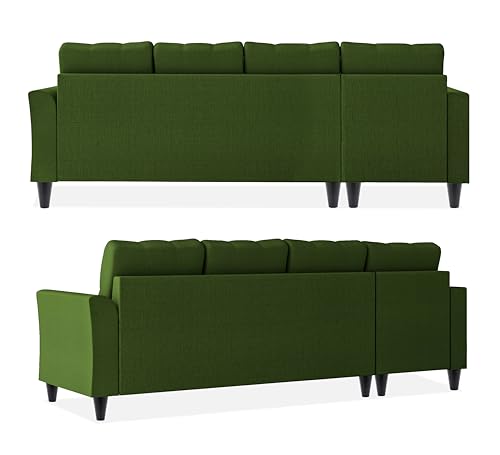 Image of Adorn India Maddox Tufted L Shape 6 Seater Sofa Set LHS (Green) (3 Year Warranty)