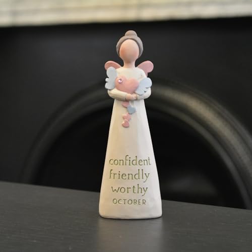 Feather & Grace Birth Angel Hand Painted Decorative Figurine Resin with October, Multicolor, 13cm x 5cm - Image 2
