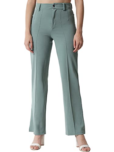 Image of KOTTY Women Polyester Blend Green Solid Trousers(Light Moss Green,32)