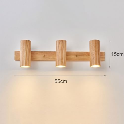Adjustable Wood Track Lighting - Modern 3-Head LED Wall Sconce for Bathroom, Bedroom, Living Room & Hallway - Rotatable 21W/28W Long Rectangle Ceiling Lamp, 6000K Brightness