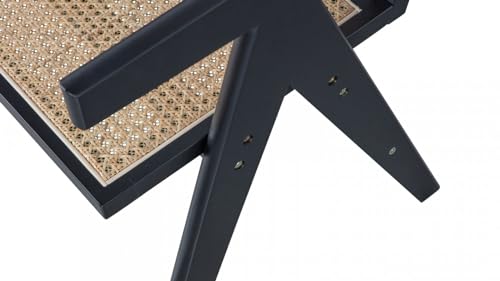 Image of Solid Teak Wooden Handcarved Rattan Arm Chair | Loung Chair with Arm Rest and Back Support | Dining Chair for Living Room, Hall and Office (Black Finish) | 50D x 50W x 90H CM