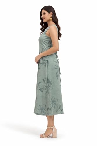Image of Women's Printed Midi Dress, Square Neck, Sleeveless, A-Line Fit, Casual Summer Wear