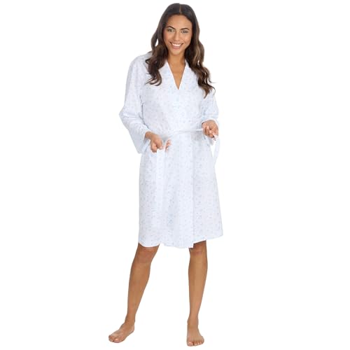 GM Apparel Women’s Kimono Dressing Gown | 100% Jersey Soft Cotton Long Sleeve Robe | Ladies Nightgown Bathrobe with Pockets (UK- L, Blue Floral) - Image 2