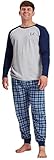 Kids Essentials Personalised Mens Woven Checked Pyjamas Lounge Wear (Grey / Blue, XL)