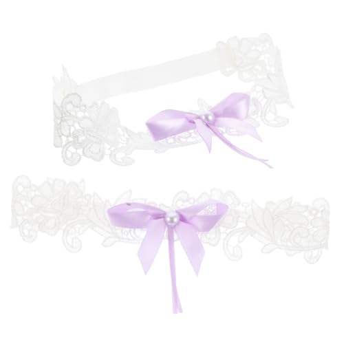 Beaupretty 2 Piezas Pearl Bow Garter joyería de cabello liga para la boda liga decorativa nupcial novia faja despedida de soltera la boda debe tener mesyo decoraciones de novia algo poliéster