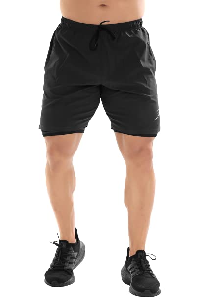 Image of FUAARK Double Layer 2 in 1 Sports Shorts with Inner Tights for Men Gym Tight Short with Pocket