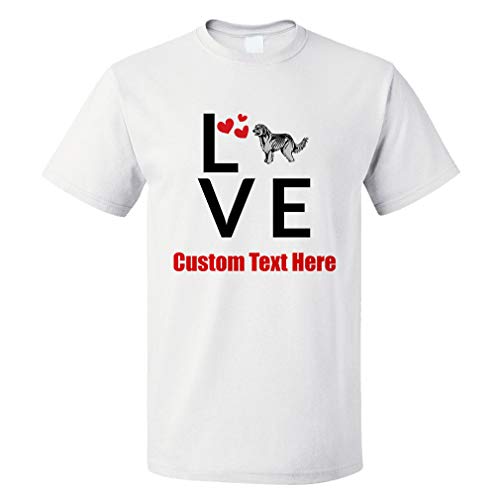 Custom Funny Graphic T Shirts for Men Love Hearts Pyrenean Shepherd Dog Cotton Top White Personalized Text Here 2X Large