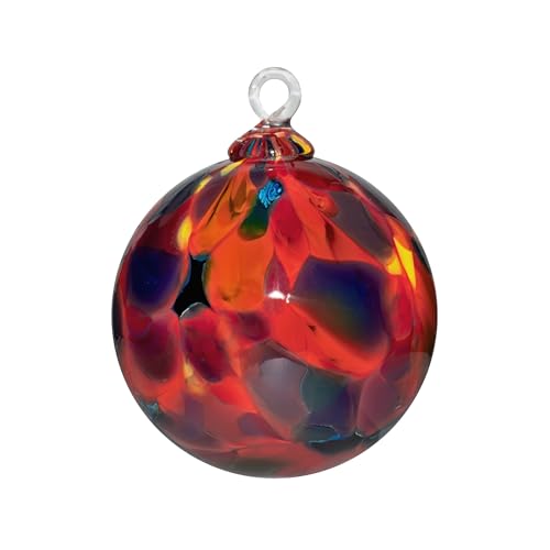Totally Blown Glassworks Ornament, Handmade Blown Glass, Hanging Tree Holiday Décor, Sun Catcher, Witches Ball, Gazing Orb, Friendship Keepsake, Window Color. (Red Rainbow Magic Mix)