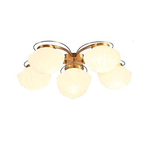 Plafonnier semi-encastré doré rétro avec lustre en verre 6 lumières E27